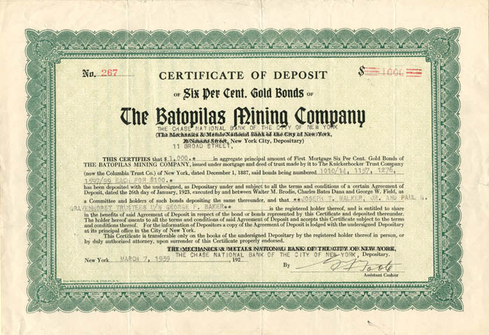 Batopilas Mining Co. - $1,000 Bond