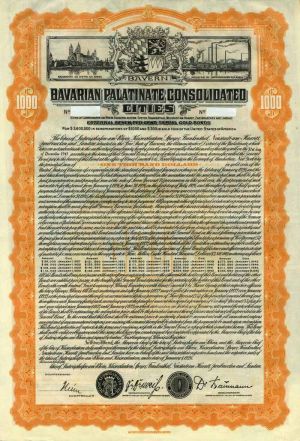 Bavarian Palatinate Consolidated Cites 7% $1,000 Uncancelled Bond of 1926