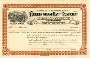 Bellingham Bay and Eastern Railroad - Unissued Stock Certificate