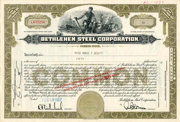 Bethlehem Steel Corporation - Stock Certificate