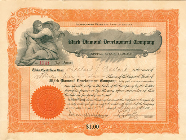 Black Diamond Development Co. - Stock Certificate