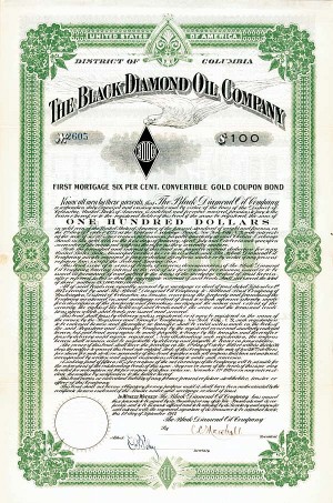 Black Diamond Oil Company - $100 or $1,000 - Bond (Uncanceled)