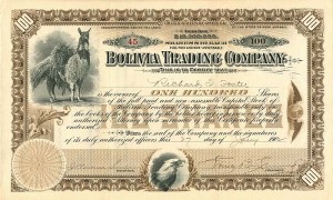Bolivia Trading Co. - Beautiful Vignette - Stock Certificate