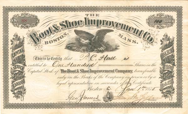 Boot and Shoe Improvement Co. - Stock Certificate