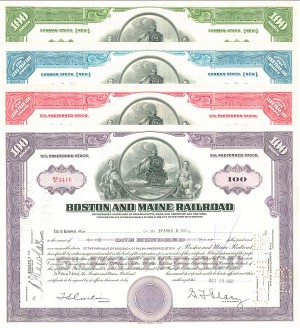 Boston and Maine Railroad Collection of 4 Stock Certificates - Collection of Four Pieces