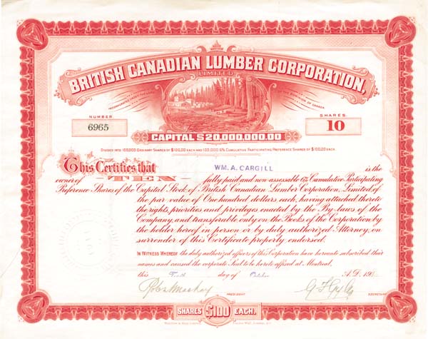 British Canadian Lumber Corporation - Stock Certificate