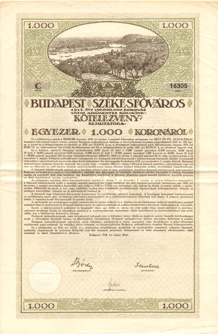 Budapest Szekesfovaros - Various Denominations Bond