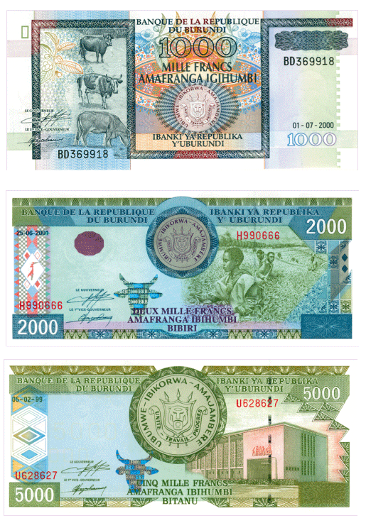 Burundi Set of 3 notes - P-39, P-41 and P-42