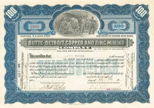 Butte-Detroit Copper and Zinc Mining Co. - Stock Certificate