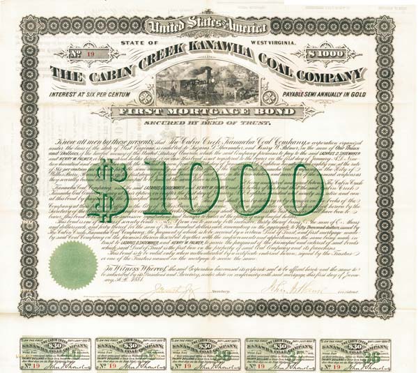 Cabin Creek Kanawha Coal Co. - $1000 Bond