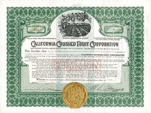 California Crushed Fruit Corporation - Stock Certificate