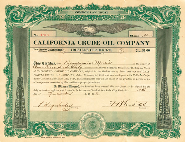 California Crude Oil Co. - Stock Certificate