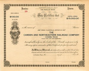 Camden and Northeastern Railroad Co. - Stock Certificate