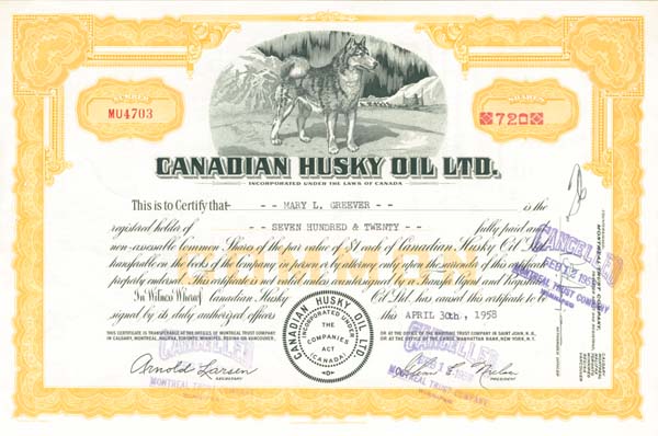 Canadian Husky Oil Ltd - Stock Certificate