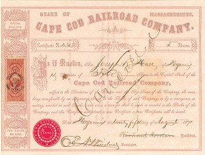 Richard Borden signed Cape Cod Railroad - Stock Certificate