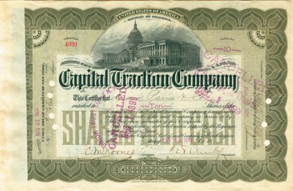 Capital Traction Co. - Stock Certificate