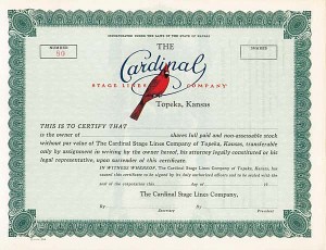 Cardinal Stage Lines Co. of Topeka, Kansas - Stock Certificate