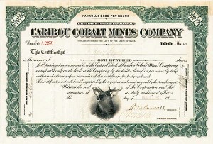 Caribou Cobalt Mines Co. - 1913 dated Mining Stock Certificate