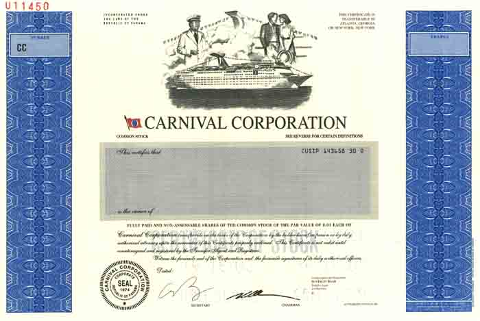 Carnival Corporation - Stock Certificate