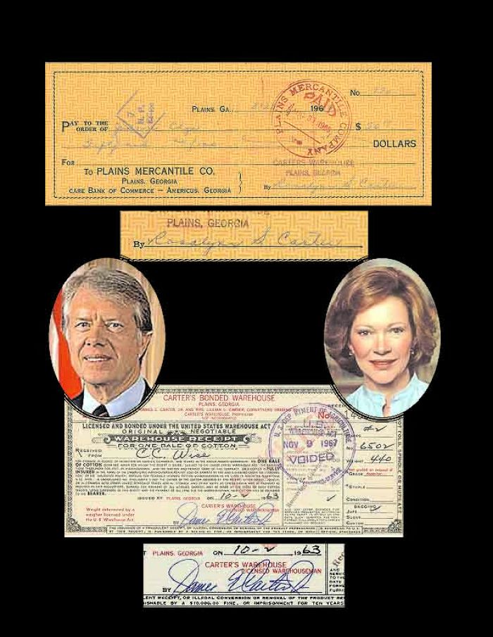 President Jimmy Carter and Rosalynn Carter signed Checks - Pair of Checks