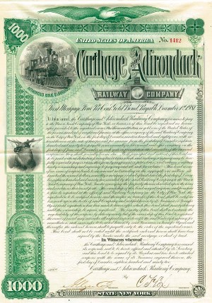 Carthage and Adirondack Railway Co. - $1,000 Bond