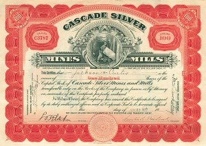 Cascade Silver Mines and Mills - Stock Certificate
