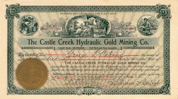 Castle Creek Hydraulic Gold Mining Co. - Stock Certificate