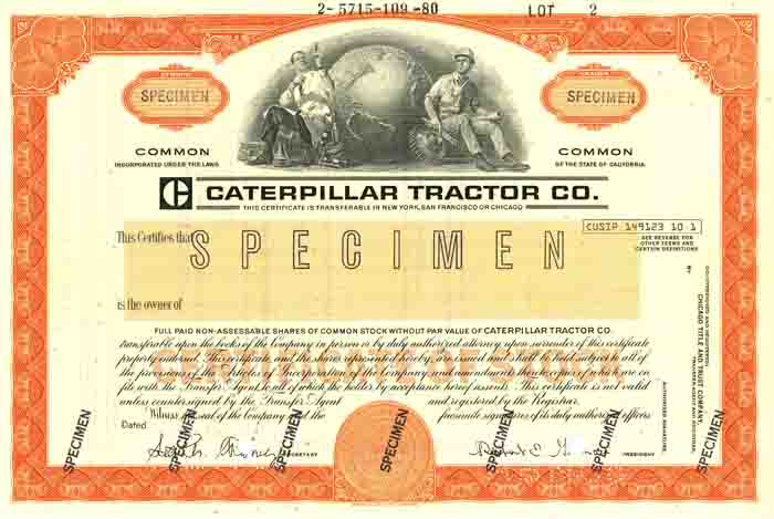 Caterpillar Tractor Co. - Specimen - Stock Certificate