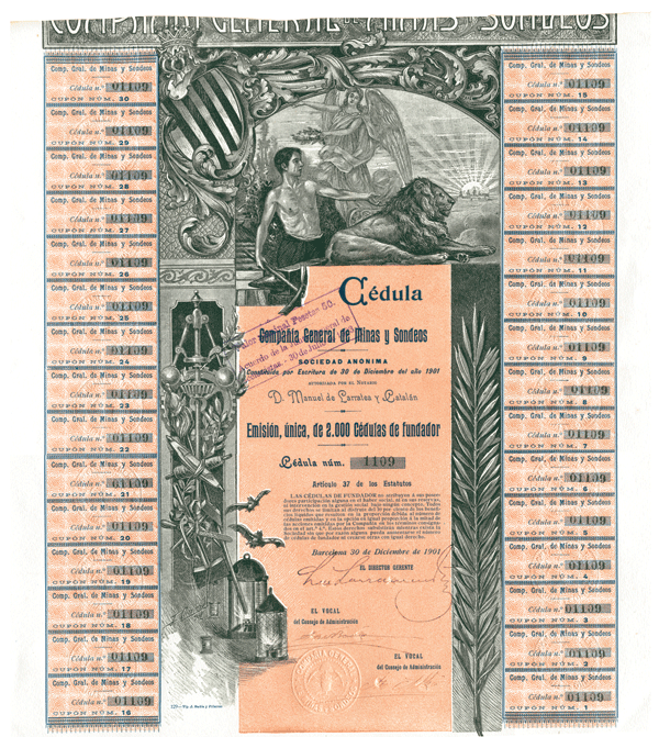 Cedula Compania General de Minas Y Sondeos - Stock Certificate