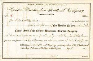 Central Washington Railroad - Stock Certificate