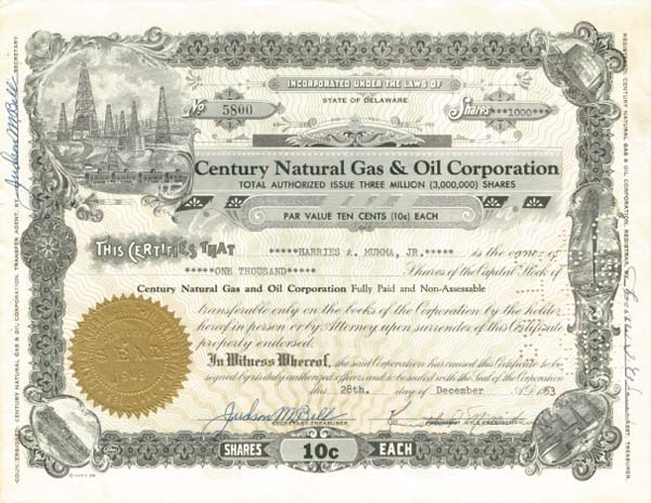 Century Natural Gas & Oil Corporation - Stock Certificate