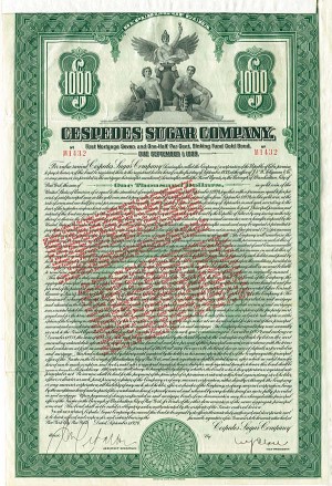Cespedes Sugar Co. - $1,000 (Uncanceled) Cuba Bond