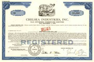 Chelsea Industries, Inc - Stock Certificate