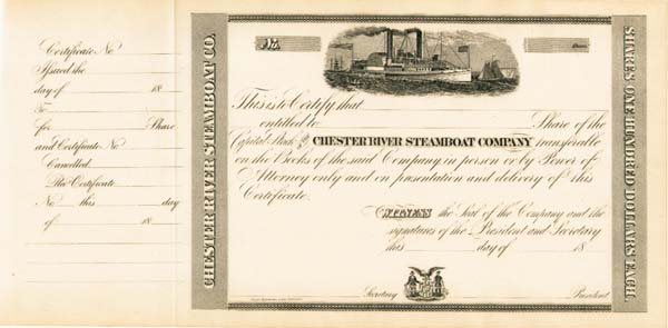 Chester River Steamboat Co - Stock Certificate