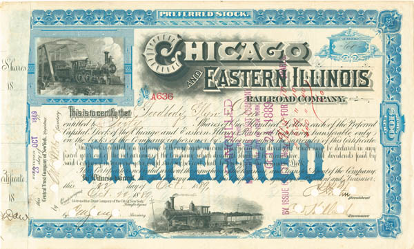 Chicago and Eastern Illinois Railroad - Stock Certificate