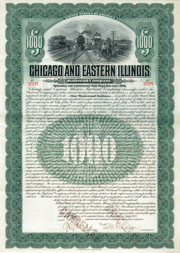 Chicago and Eastern Illinois Railroad - $1,000 Gold Bond