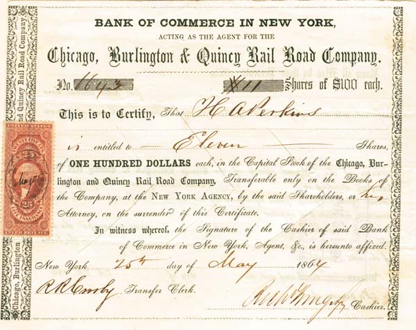 Chicago, Burlington and Quincy Railroad - Stock Certificate