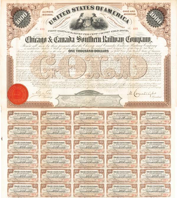 Chicago and Canada Southern Railway - Bond