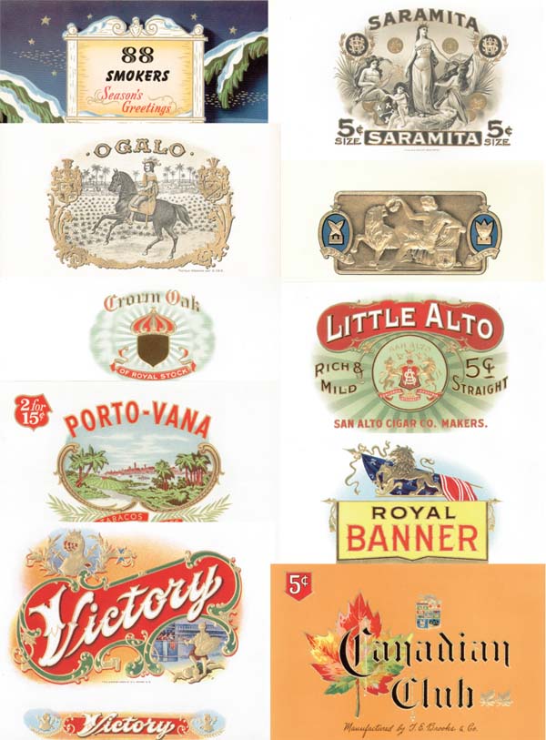 Collection of 10 Different Cigar Box Labels - Americana