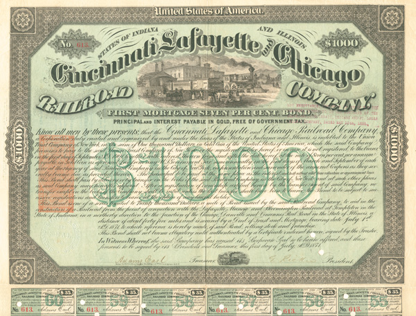 Cincinnati, Lafayette and Chicago Railroad - Bond