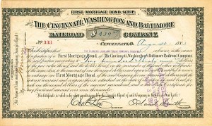 Cincinnati, Washington and Baltimore Railroad Company - Various Denominations Bond