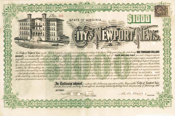 City of Newport News - Stock Certificate