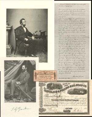 Collection of 5 Different Civil War Related Items - 1861-65 dated Stock, Confederate Coupon & 3 Prints