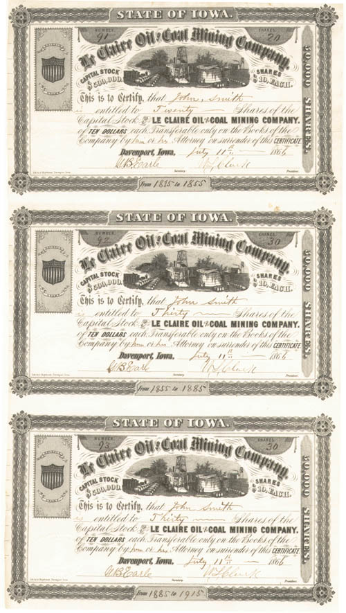 Le Claire Oil and Coal Mining Co. - Stock Certificate