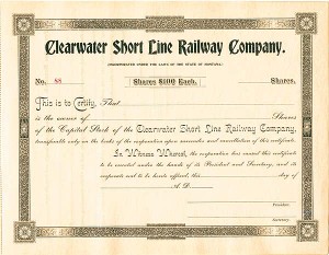 Clearwater Short Line Railway - Unissued Railroad Stock Certificate