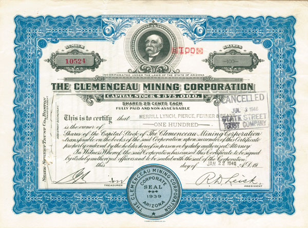 Clemenceau Mining Corporation - Stock Certificate