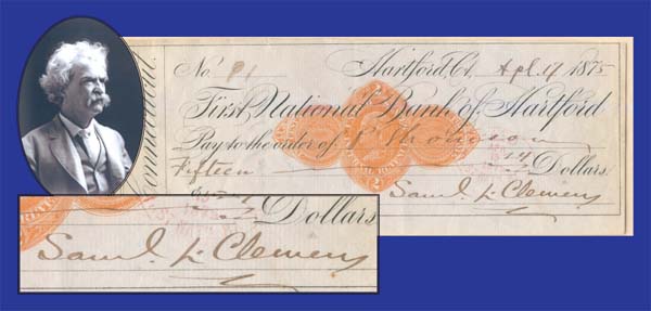 Samuel L. Clemens Signed Check