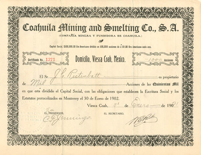 Coahuila Mining and Smelting Co., S.A.