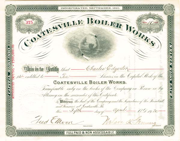 Coatesville Boiler Works - Stock Certificate
