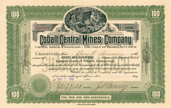 Cobalt Central Mines Co. - Stock Certificate
